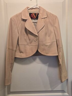 Adrienne Vittadini Vintage Beige Cropped Leather Blazer